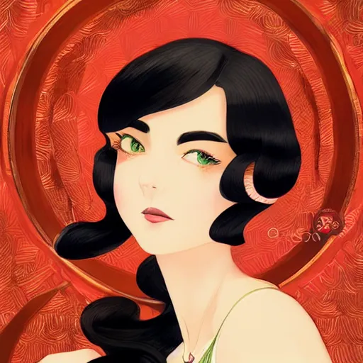 Image similar to portrait of a beautiful girl with dark hair dressed in 1920's art deco fashion, speakeasy bar background, rich vivid colors, mood lighting, ambient lighting, dynamic lighting, 4k, official media, anime key visual, makoto shinkai, ilya kuvshinov, lois van baarle, rossdraws, detailed, trending on artstation