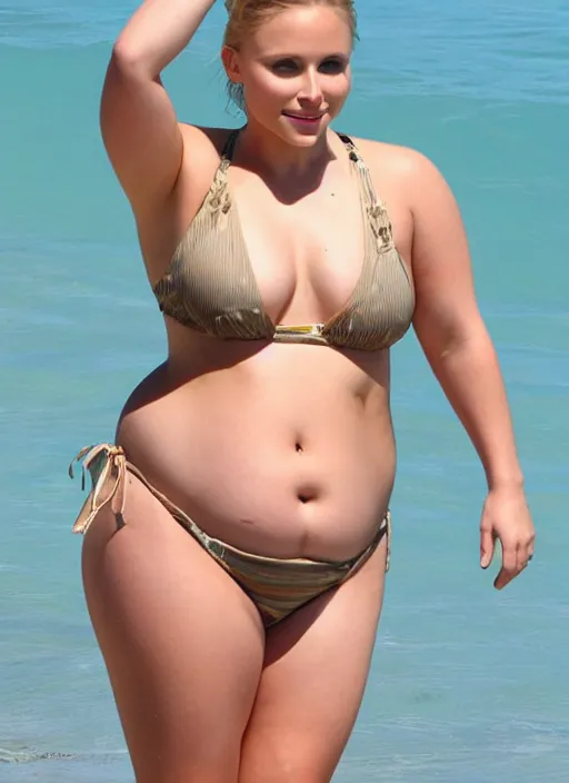 Image similar to thick chubby curvy kristen bell in a bikini with a fat chubby belly sitting