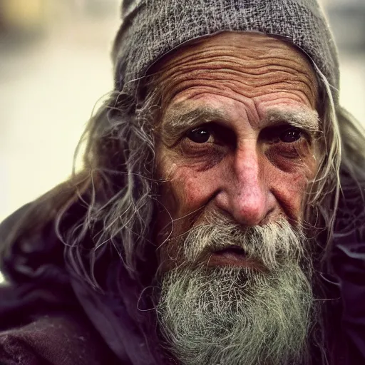 Prompt: portrait photography of homeless by annie leibovitz, perfect facial symmetry, dim volumetric cinematic lighting, 8 k, post - processing, extremely hyper - detailed, intricate, epic composition, masterpiece, stunning,