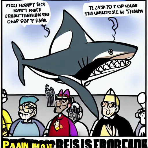 Prompt: cartoon shark disguised as the pope