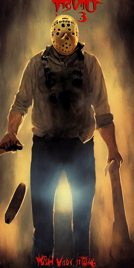 Prompt: vintage friday the 1 3 th movie poster, cinematic lighting, vivid vintage coloring