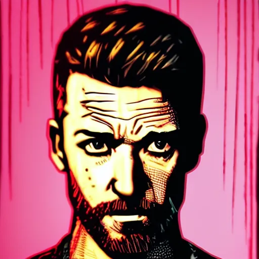 Prompt: justin timberlake portrait, borderlands, tales from the borderlands, the wolf among us, comic, cinematic lighting, studio quality, 8 k