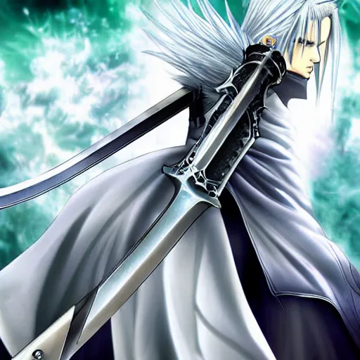 Prompt: Sephiroth from Final Fantasy, anime style