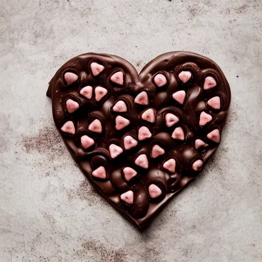 Image similar to a heart shaped brown yorkshire dog made of chocolate and strawberries, art