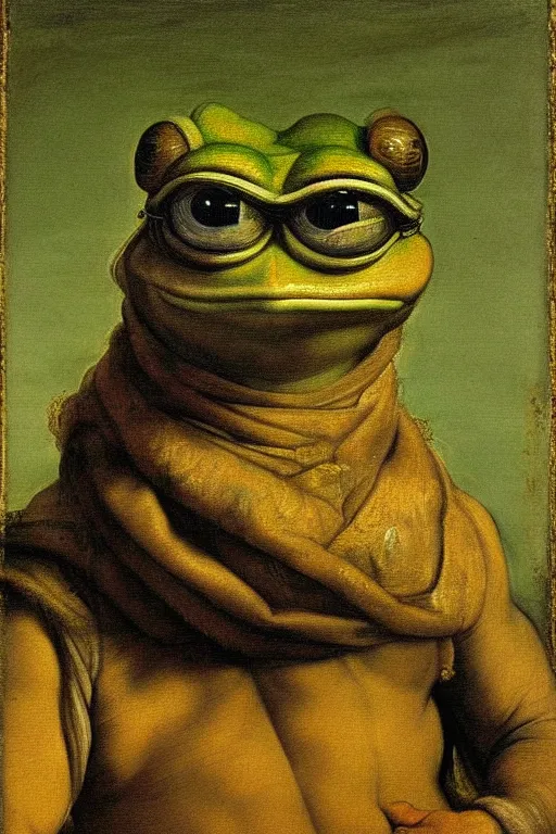 Prompt: a portrait of pepe the frog, as an astartes, art by annibale carracci in the style of rembrandt!! intricate. ultra detailed, oil on canvas, wet - on - wet technique, pay attention to facial details, highly realistic, cinematic lightning, intricate textures, illusionistic detail,