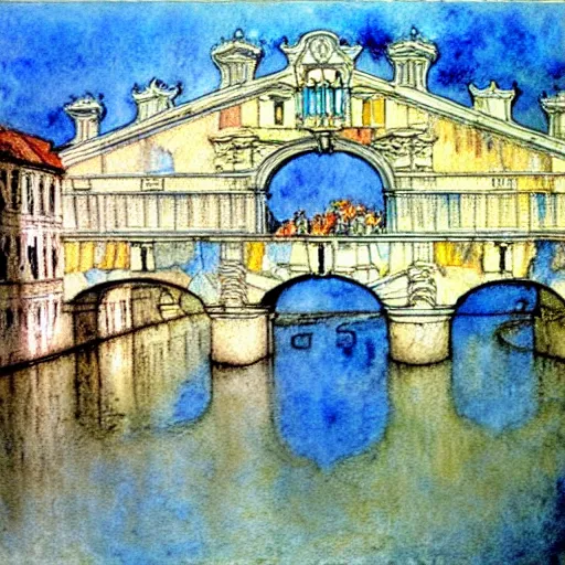 Image similar to the bridge of sighs in the style of vrubel, watercolor, pastel colors