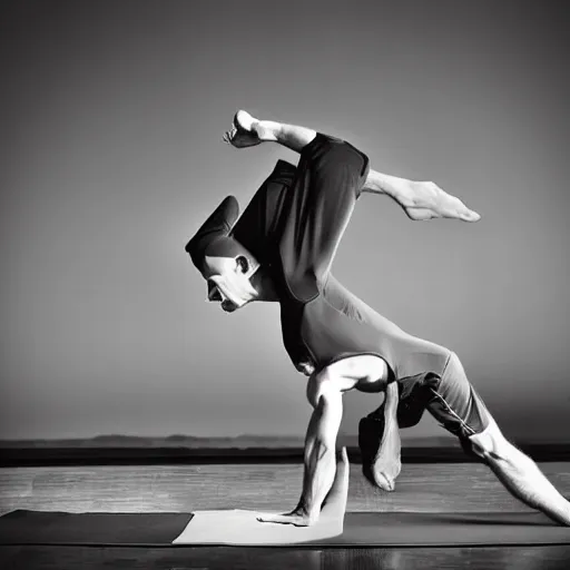 Image similar to portrait of nosferatu doing yoga, sport photography