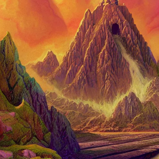 Prompt: of a matte painting of divine mountainscreen by simon bisley, trending on artstation, fine detailing abandoned angelic lagoon crayola crayon, by joe jusko and mike winkelmann, polar, coloassal angel