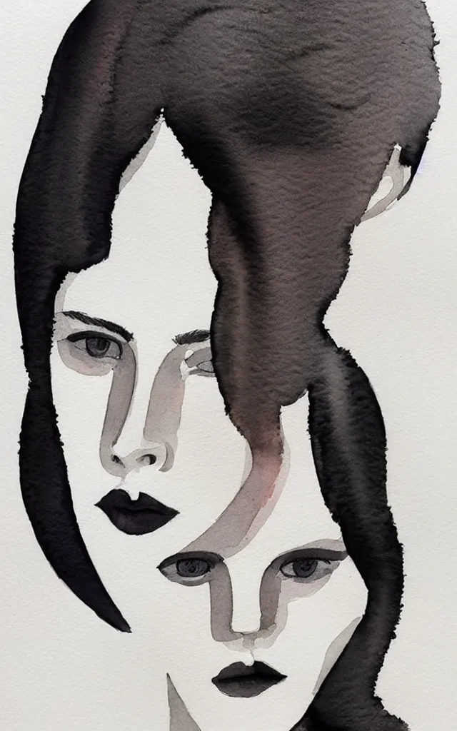 Image similar to beautiful face woman, symmetrical, grey, colorless and silent, watercolor portraits by Luke Rueda Studios and David downton