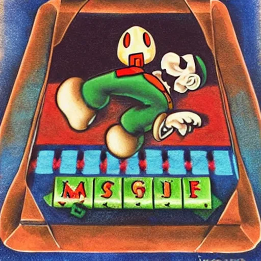 Image similar to Mario bros Luigi playing a ouija board, illustration, exquisite quality, artgram,