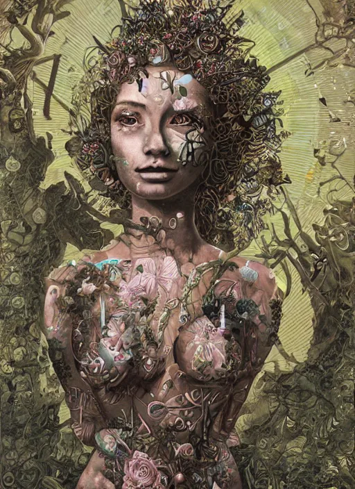 Prompt: Solarpunk goddess painting by Dan Hillier, trending on artstation, artstationHD, artstationHQ, 4k, 8k