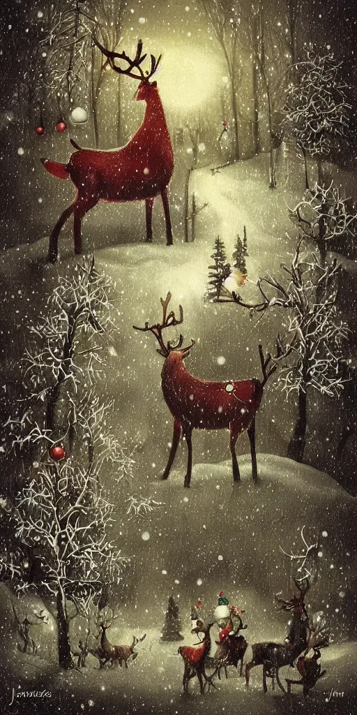 Image similar to a reindeer christmas scene by alexander jansson