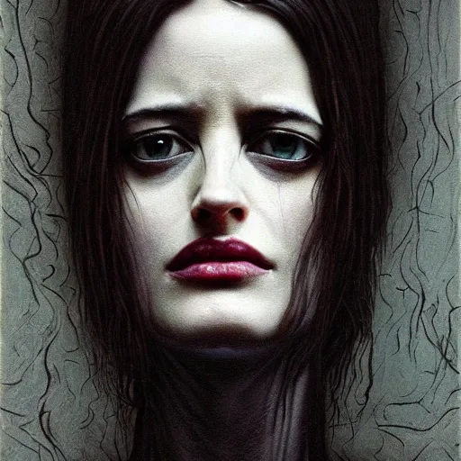 Image similar to portrait of eva green art by toha mashudi and beksinski and szukalski and giger and and pyromallis and dzo and iris compiet and seb mckinnon and, digital art, highly detailed, intricate, sharp focus, trending on artstation hq, deviantart, pinterest, unreal engine 5, 4 k uhd image