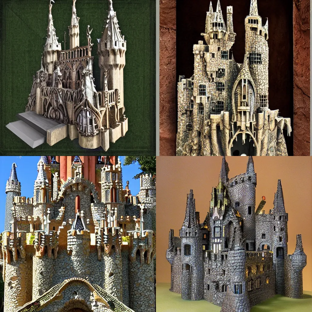 Prompt: medieval castle in the style of gaudi