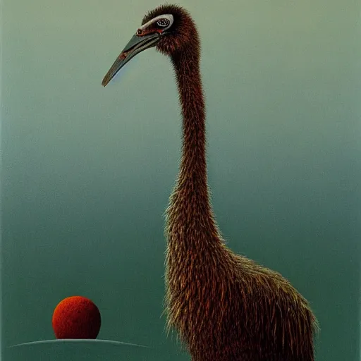 Prompt: an emu as a zdzisław beksinski painting