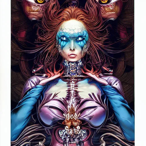 Image similar to portrait of crazy mystique, symmetrical, by yoichi hatakenaka, masamune shirow, josan gonzales and dan mumford, ayami kojima, takato yamamoto, barclay shaw, karol bak, yukito kishiro