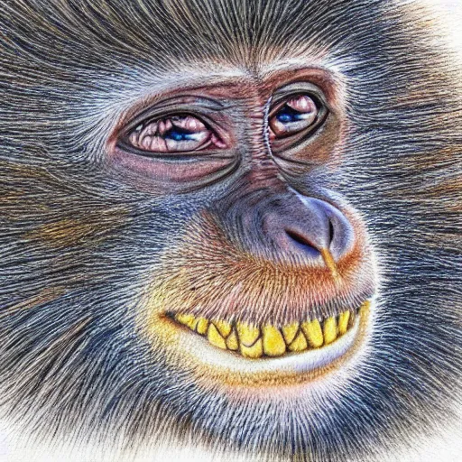 Image similar to Colored pencil art on paper, Monkey, highly detailed, artstation, MasterPiece, Award-Winning, Caran d'Ache Luminance