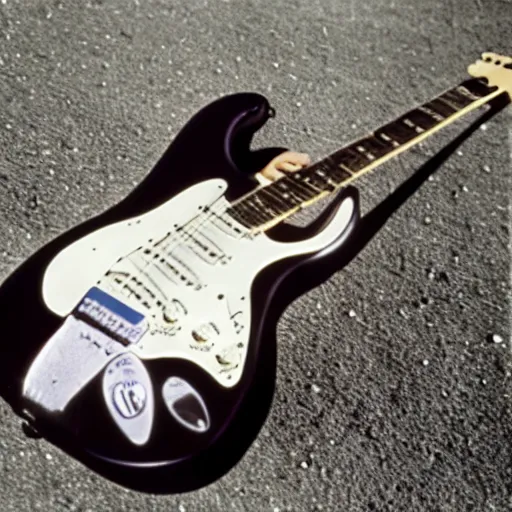 Image similar to photo of a stratocaster electric guitar sitting idle during the moon landing. detailed