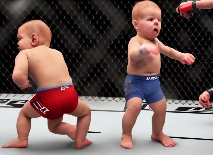 Image similar to babies fighting in the ufc, 4 k, photorealistic