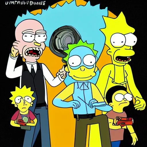 Prompt: breaking bad crossover with rick and morty and the simpson, fanart trending on artstation, deviantart