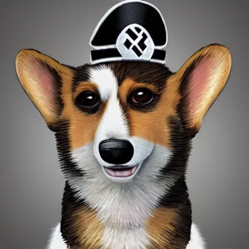 Image similar to corgi dog as nazi leader, nazi propaganda style