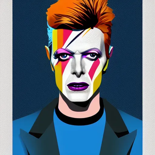 Image similar to individual david bowie portrait fallout 7 6 retro futurist illustration art by beeple, sticker, colorful, illustration, highly detailed, simple, smooth and clean vector curves, no jagged lines, vector art, smooth andy warhol style