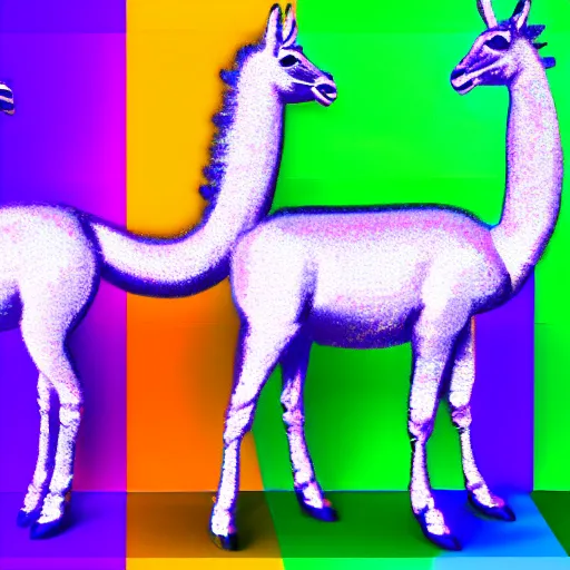 Image similar to 3 rainbow llamas standing around a crt monitor, render,