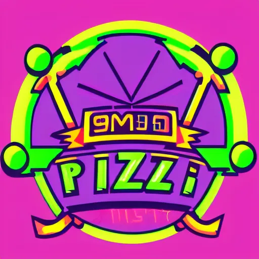 Prompt: 9 0 s pizza party team logo, esports vector logo art. neon colors. vaporwave. trending on artstation, artgerm. 4 k.