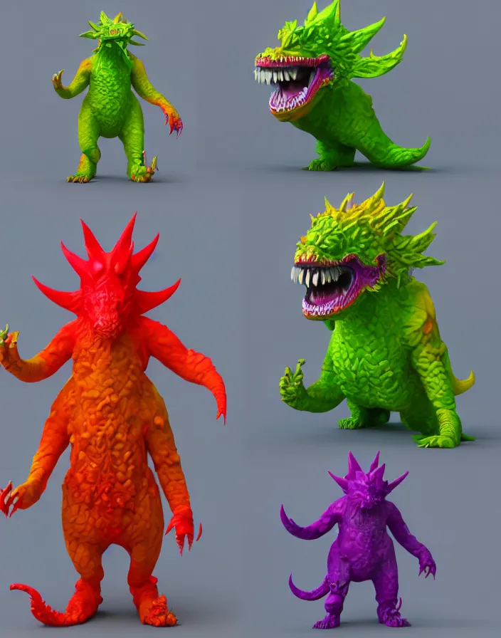 Prompt: 3 d render of a colorful kaiju!!! sofubi!!!! promo shots 4 k photography