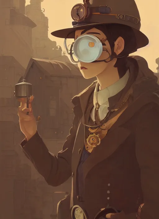 Image similar to detailed portrait of steampunk traveller, by cory loftis, atey ghailan, makoto shinkai, hasui kawase, james gilleard, beautiful, peaceful, calm