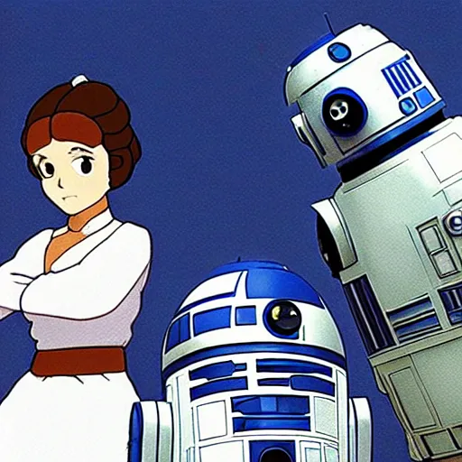 Image similar to princess leia and r 2 d 2, anime, studio ghibli