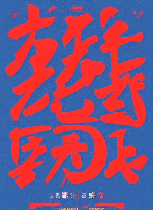 Image similar to poster design with duochrome vintage typographic Japanese katakana, red and blue colour palette, layout design, illustrator vector graphics