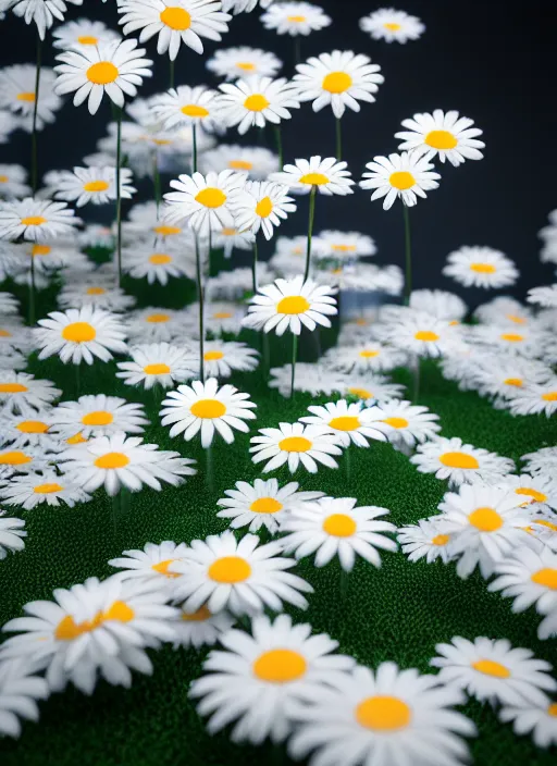 Image similar to white zen spiritual cave made of daisies, well contoured smooth fair walls, up close shot, sharp focus, global illumination, radiant light, alexandre ferra white mecha, irakli nadar, octane highly render, 4 k, ultra hd,