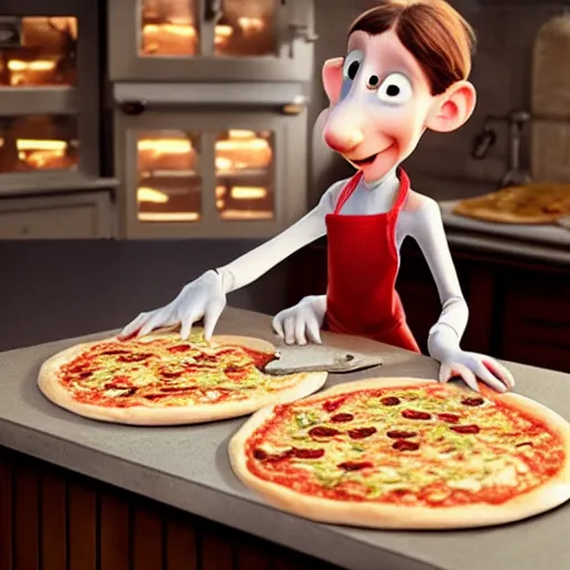 Prompt: remy from ratatouille making pizza