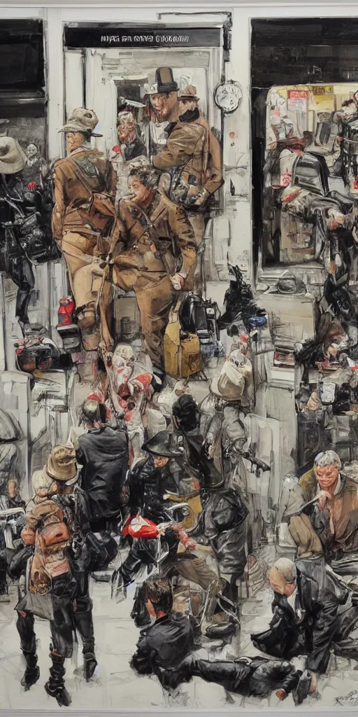 Image similar to oil painting scene from london police office by kim jung gi