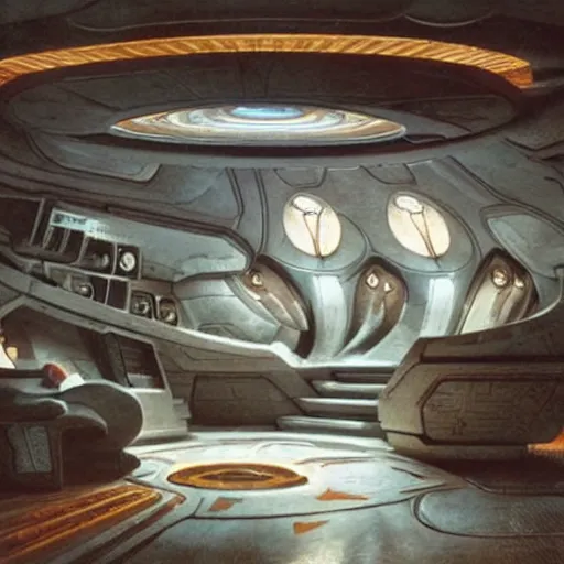 Image similar to inside STAR TREK spaceship designed in ancient Greece, (SFW) safe for work, photo realistic illustration by greg rutkowski, thomas kindkade, alphonse mucha, loish, norman rockwell