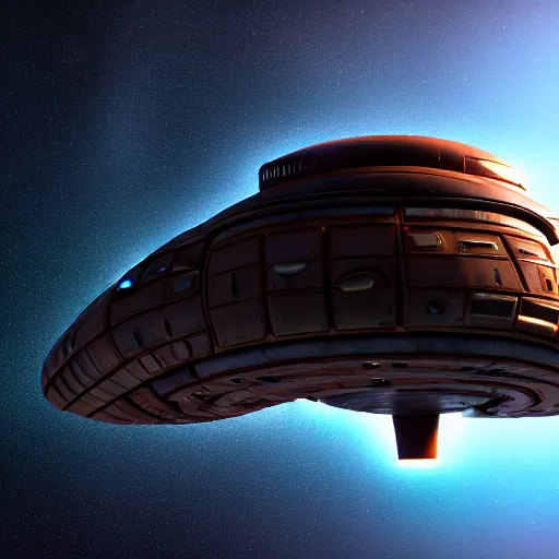 Prompt: dirt spore space ship detailed view, 8 k, octane render. in flight, thrusters engaged