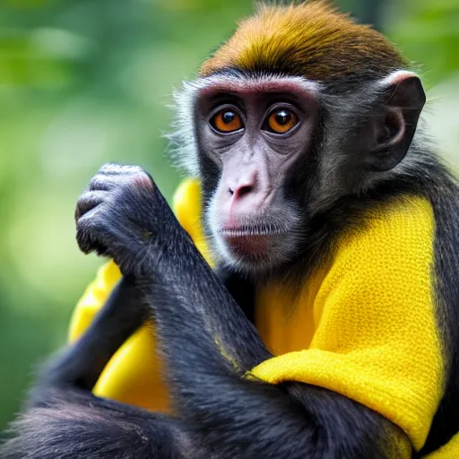 Image similar to a monkey wearing a yellow kimono, 8 k