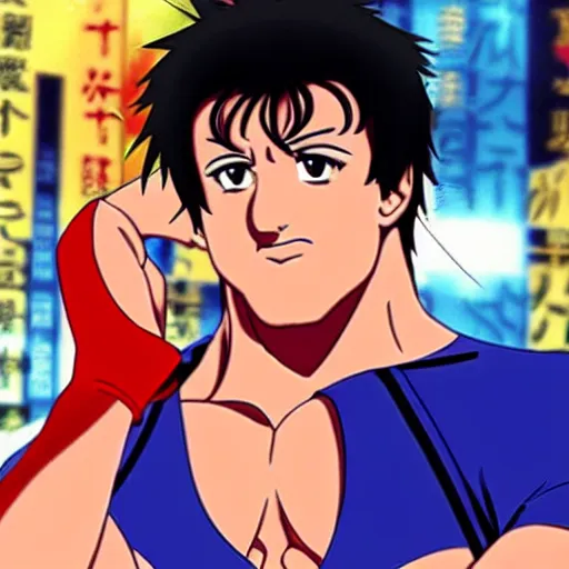 Image similar to sylvester stallone as anime character, kyoto animation, magical