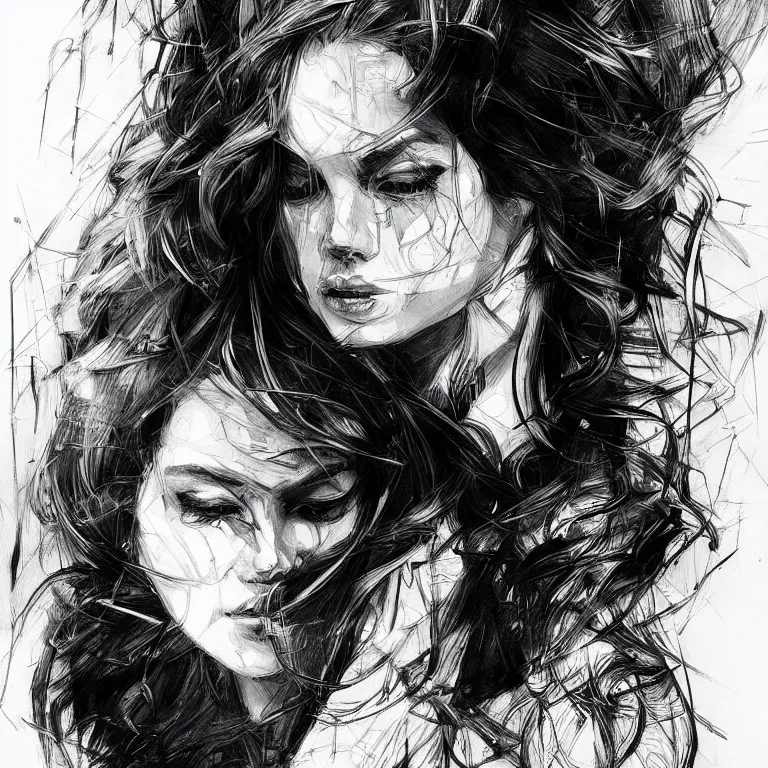 Prompt: beautiful pencil sketch portrait by hopare, masterpiece, high contrast black and white, sharp, intricate, highly detailed, artstation