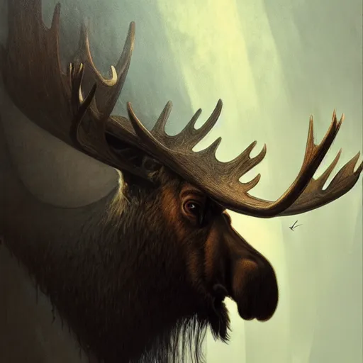 Image similar to A moose wearing an anonymous mask, Guy Fawkes, fantasy, intricate, elegant, highly detailed, digital painting, artstation, concept art, smooth, sharp focus, illustration, art by Krenz Cushart and Artem Demura and alphonse mucha