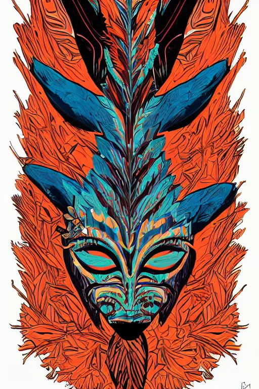 Image similar to animal mask totem roots flower tribal feather gemstone plant wood rock shaman vodoo video game vector cutout illustration vivid multicolor borderlands comics by josan gonzales and dan mumford radiating a glowing aura