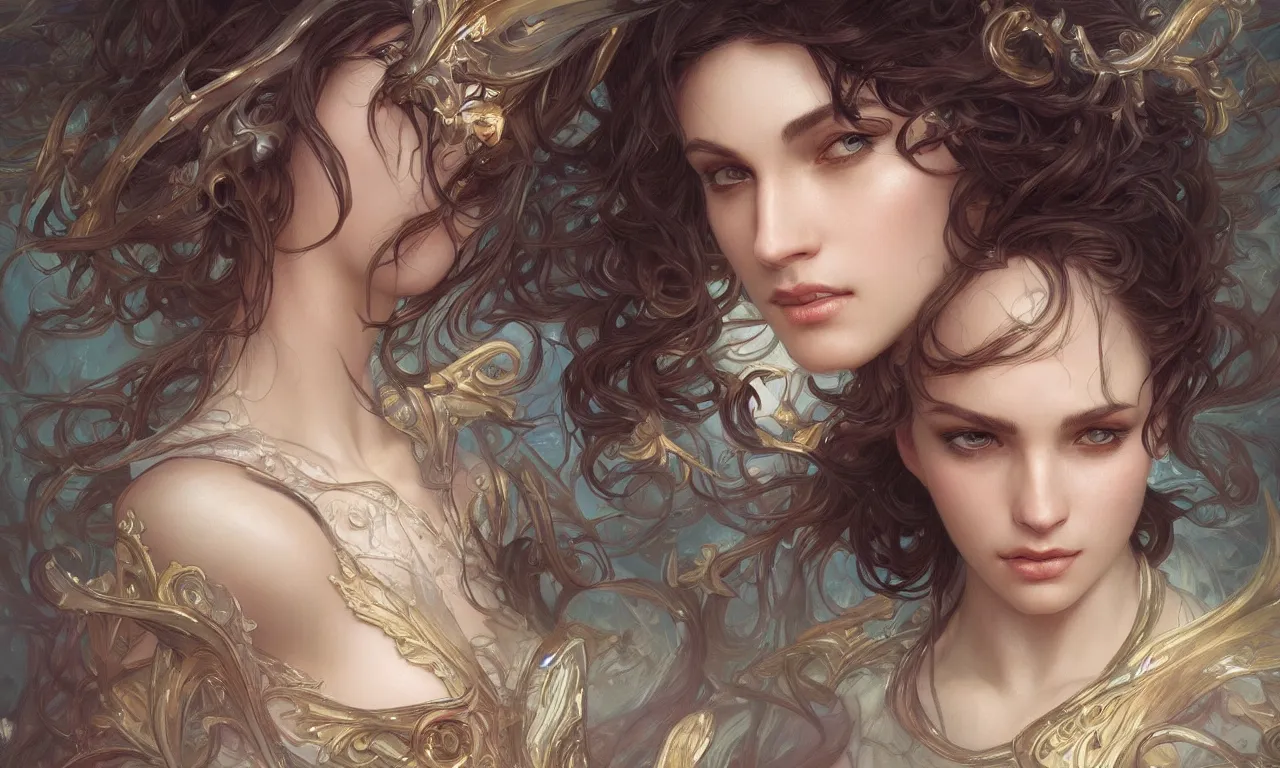 Image similar to close up portrait of beautiful angel, d & d, face, fantasy, intricate, elegant, highly detailed, digital painting, artstation, concept art, smooth, sharp focus, illustration, art by artgerm and greg rutkowski and alphonse mucha