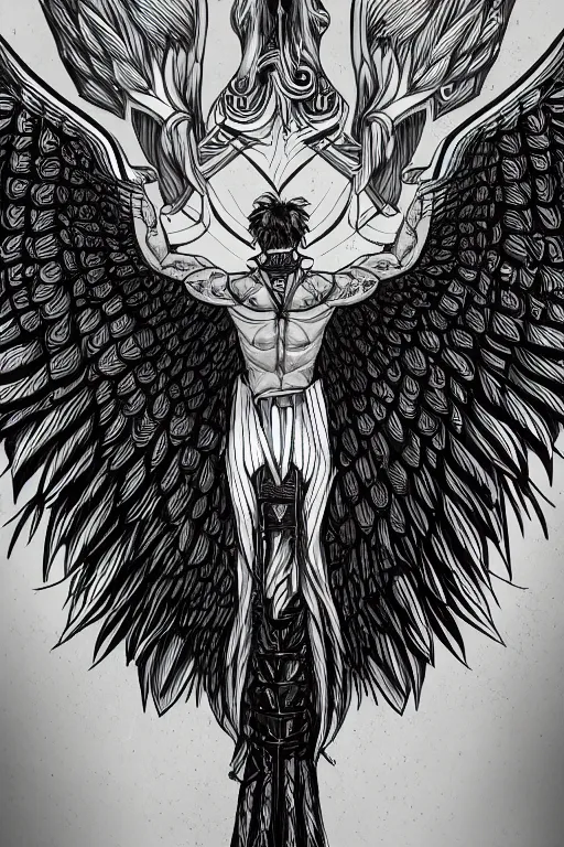 Image similar to a man with eagle wings for arms, symmetrical, highly detailed, digital art, sharp focus, trending on art station, anime art style