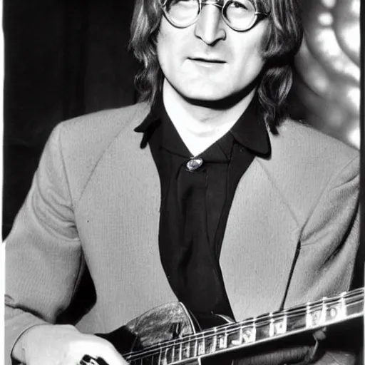 Image similar to john lennon playing captain kangaroo with long blond hair