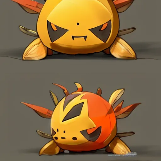 Prompt: A pokemon that looks like a A beetle with a pumpkin-like shell that causes storms when it takes off，Trending on art station. Unreal engine.