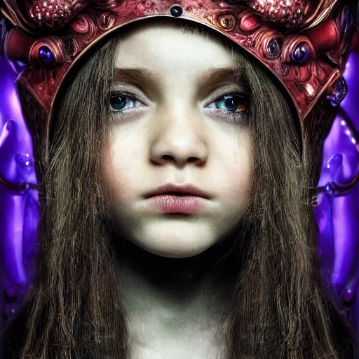 Prompt: pixiev young teen with purple eyes and tentacles on her head in fury, very detailed, in glass town, portrait, ultra realistic, very intricate red armor