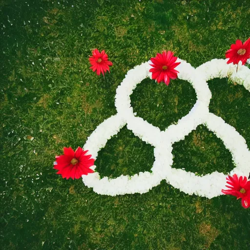 Image similar to Photo of flowers in the shape of a peace sign, award winning photo, 8K, ambient light, dynamic lighting