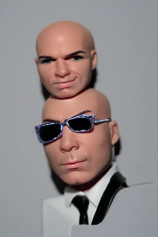 Image similar to pitbull the rapper barbie doll, photorealistic, highly detailed,