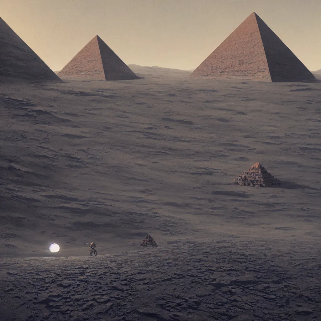 Prompt: A beautiful painting of A Pyramid on the Moon by John Harris and Greg Rutkowski,hyper detailed,4k,digital art,unreal engine 5,Retro Futurism Art,Trending on artstation